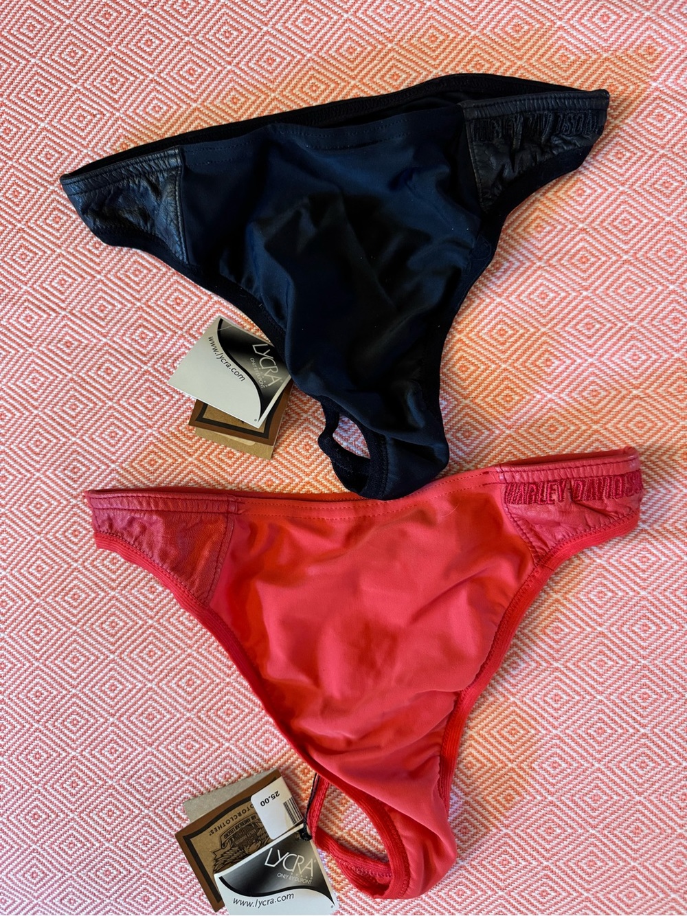 Harley-Davidson Small women’s thong panty - Black & hot Red/orange. Set of 2.